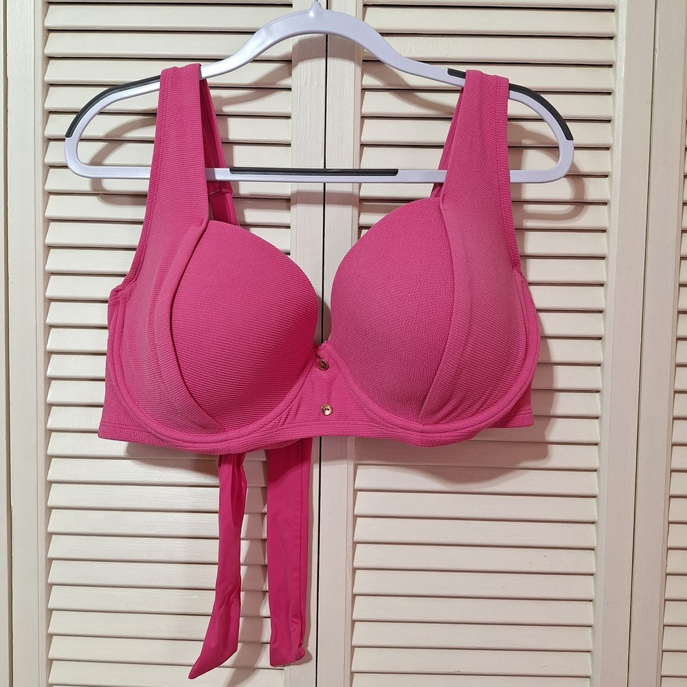 Time and Tru Pink Ribbed UndeBikini Top Gold Button Accent Size 3X 24/26W